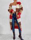 Color Block Open Front Longline Cardigan