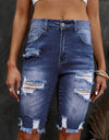 Distressed Frayed Hem Denim Bermuda Shorts