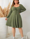 Honey Plus Size Sweetheart Neck Long Sleeve Ribbed Dress