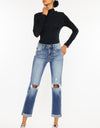 Kancan High Waist Distressed Hem Detail Cropped Straight Jeans