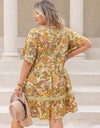 Plus Size Printed Tie Neck Short Sleeve Mini Dress