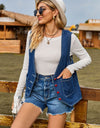 Pocketed Button Up Sleeveless Denim Jacket