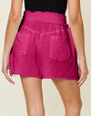 Double Take Full Size Texture Raw Trim Drawstring Shorts