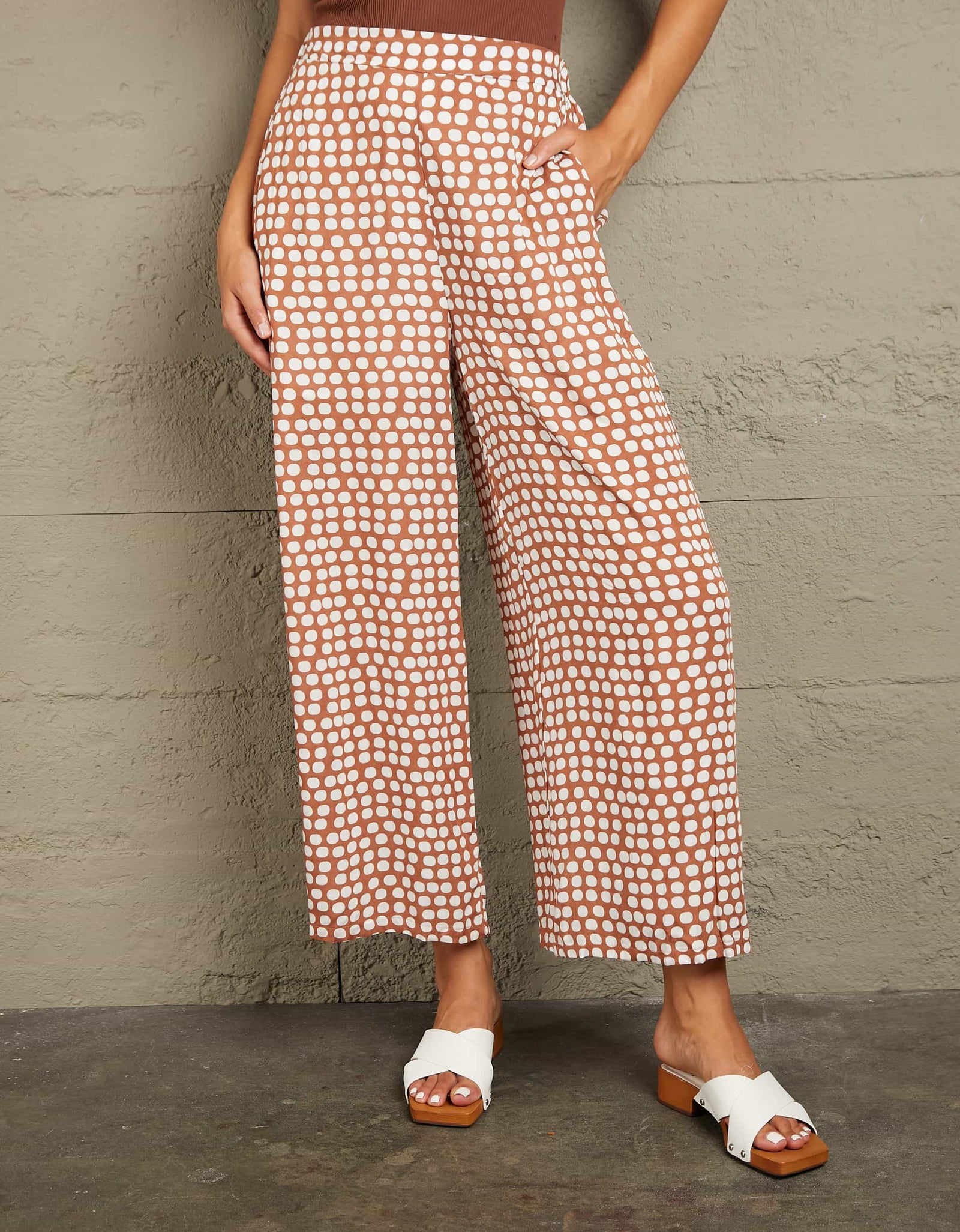 Polka Dot High Waist Wide Leg Pants with Pockets