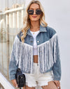 Tassel Button Up Dropped Shoulder Denim Jacket