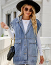 Hooded Sleeveless Denim Top with Pockets