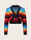Openwork Color Block Tied Cardigan
