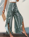 Slit Ruffled Geometric Wide Leg Pants