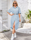Button Up Dropped Shoulder Denim Dress