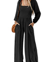 Square Neck Raglan Sleeve Jumpsuit with Pocket
