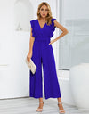 Ruffled Surplice Cap Sleeve Jumpsuit