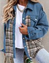 Plaid Pocketed Button Up Denim Jacket