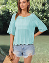 Openwork Round Neck Half Sleeve Knit Top