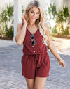 Scoop Neck Wide Strap Romper with Pockets