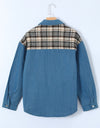 Plaid Pocketed Button Up Denim Jacket