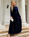 Tie Front Round Neck Long Sleeve Maxi Dress
