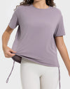 Drawstring Round Neck Short Sleeve Active T-Shirt
