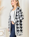 Woven Right Houndstooth Open Front Longline Cardigan