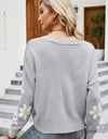 Floral Ribbed Trim Drop Shoulder Cardigan