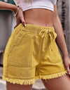 Drawstring Raw Hem Denim Shorts
