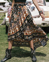 Printed High-Low Ruffle Hem Skirt