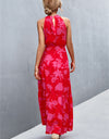 Printed Sleeveless Tie Waist Maxi Dress