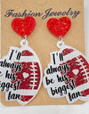 Heart Shape Sports Theme Acrylic Dangle Earrings