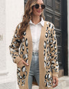 Leopard Open Front Cardigan with Pockets
