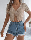 Tied Openwork Short Sleeve Cardigan