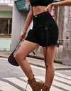 High Waist Denim Cargo Shorts