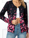 Woven Right Floral Button Front Round Neck Cardigan