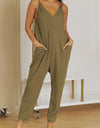 Spaghetti Strap Deep V Jumpsuit with Pockets