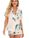 Printed Button Up Short Sleeve Top and Shorts Lounge Set