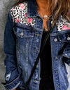 Mixed Print Distressed Button Front Denim Jacket