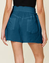 Double Take Full Size Texture Raw Trim Drawstring Shorts