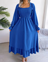 Smocked Square Neck Flounce Sleeve Dress