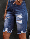 Distressed Frayed Hem Denim Bermuda Shorts