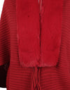 Fringe Detail Long Sleeve Ribbed Poncho