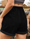 Drawstring High Waist Denim Shorts with Pockets
