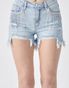 RISEN Frayed Hem Denim Shorts with Fringe Detail Pockets