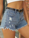 Raw Hem Distressed Denim Shorts