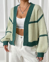 Contrast Open Front Long Sleeve Cardigan