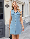 Pocketed Button Up Sleeveless Denim Dress