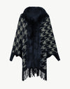 Houndstooth Fringe Hem Poncho