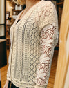 Eyelet Button Up Lantern Sleeve Cardigan