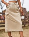 Drawstring Waist Slit Denim Skirt
