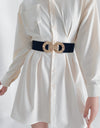 Geometric Buckle Elastic Wide Belt