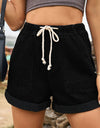 Drawstring High Waist Denim Shorts with Pockets