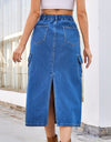 Slit Midi Denim Skirt with Pockets