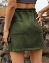 Drawstring Straight Hem Denim Mini Skirt with Pocket